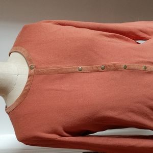 VINTAGE SUEDE Trim Designer Sigrid Olsen Snap Lightwg Cardi Sweater